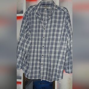 Men's Blue Plaid Shirt Vintage Long Sleeve Button Up Shirt
